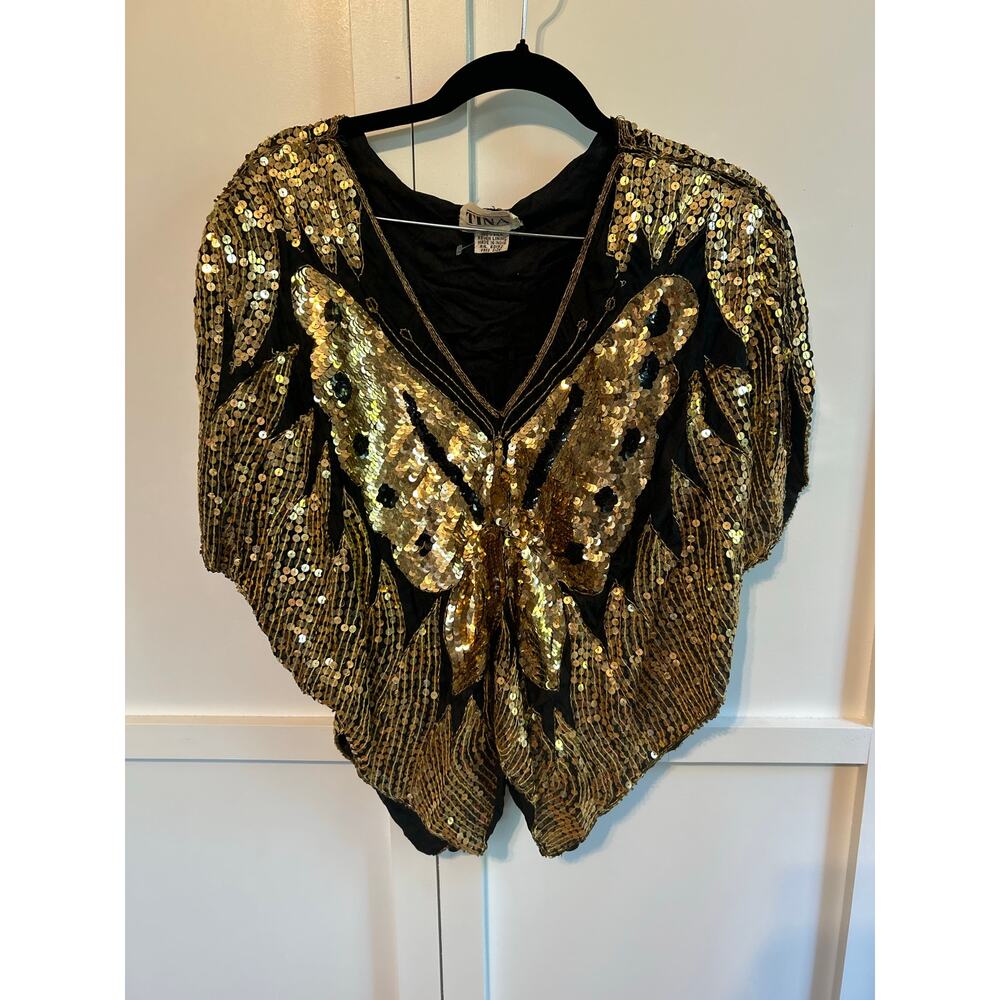 Vintage Tina Silk and Sequin Butterfly Top Free Size